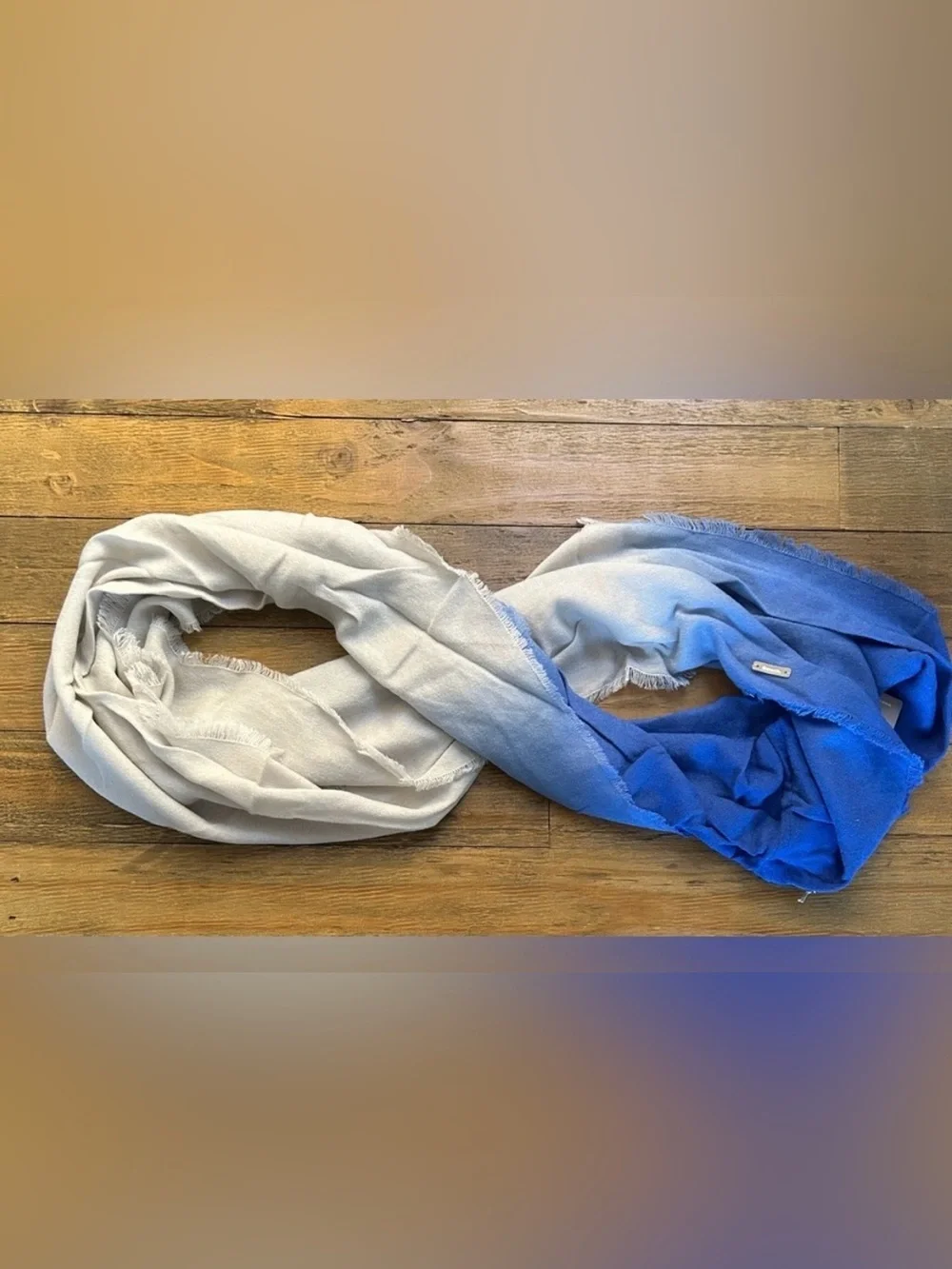 BENCH Blue & Light Gray Ombré Infinity Scarf | Lightweight Soft Frayed Trim